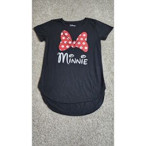 Minnie Mouse Disney Parks Shirt Black Short Sleeve Glitter Bow Top Women's Med